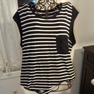 Calvin Klein Collection Black and White Striped Muscle Tee